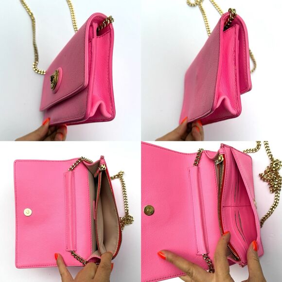 Authentic Versace WOC Pink Leather Gold Chain Medusa Head Crossbody Bag With COA - Picture 7 of 9